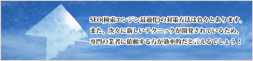 SEO(検索エンジン最適化)の対策方法は色々とあります。また、次々に新しいテクニックが開発されているため、専門の業者に依頼する方が効率的だと言えるでしょう！